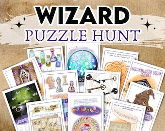 Wizard Escape Room Puzzle Hunt. Birthday treasure hunt for teens. Fun party scavenger hunt game for older kids. Download, print, and play!