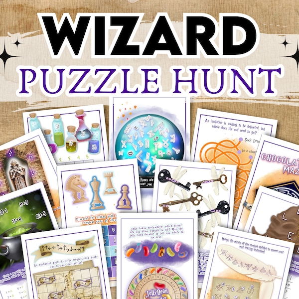 Wizard Treasure Hunt. Birthday treasure hunt for teens. Fun party scavenger hunt game for older kids. Download print and play!