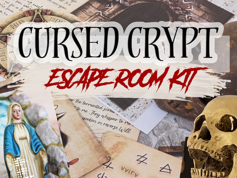 Escape room game. DIY Printable Puzzle Adventure for Adults, Teens. Escape Room Printable. Solve puzzles and escape. Cursed Crypt Escape Kit image 1