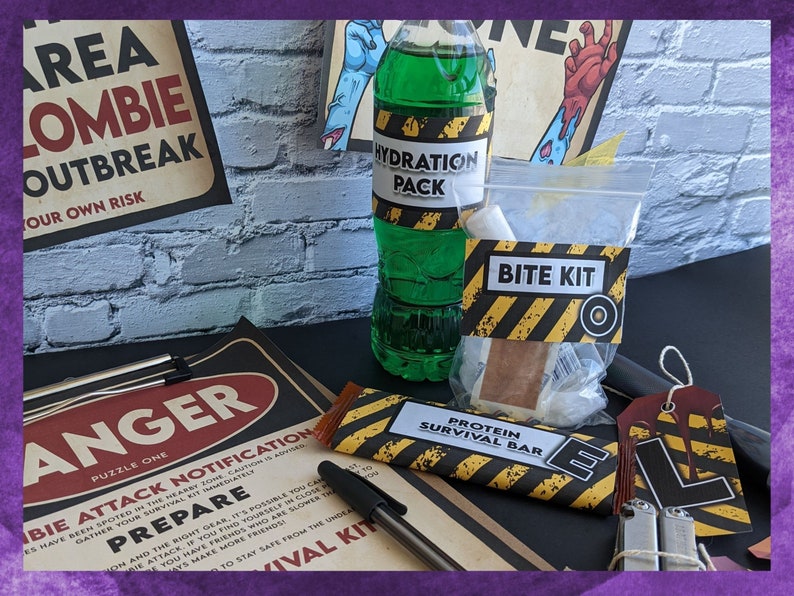 Zombie escape room printable kit for kids. Fun halloween Escape room party game, solve puzzles and clues. Family friendly puzzle game. image 2