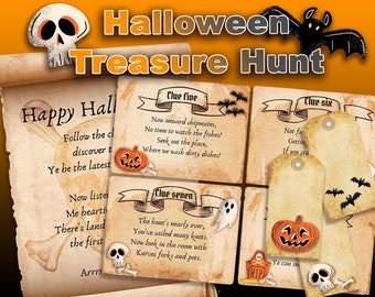 Halloween pirate treasure hunt clues. Scavenger hunt clues. Personalise clues perfect for a halloween party or just for fun!