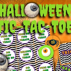 Halloween kids game. Trick-or-Treat Halloween tic-tac-toe game. Printable game, ready to download, print and play image 1