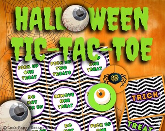 Halloween kids game. Trick-or-Treat Halloween tic-tac-toe game. Printable game, ready to download, print and play!