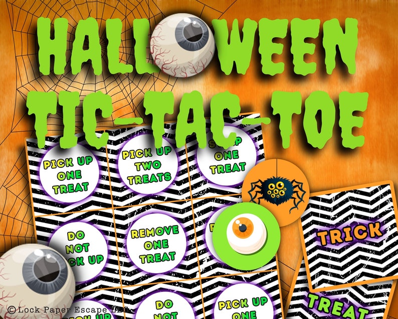 Halloween kids game. Trick-or-Treat Halloween tic-tac-toe game. Printable game, ready to download, print and play image 1