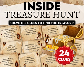 Inside Scavenger Hunt, Treasure Hunt Game ideal for Teens and Tweens. Birthday Printable Games for Kids. Present Hunt Gift Reveal.