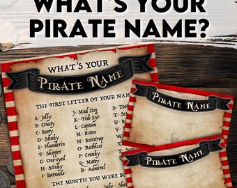 Pirate Name Poster. Pirate Party Game to Print at Home. Birthday Party Activity. Download, Print and Play!