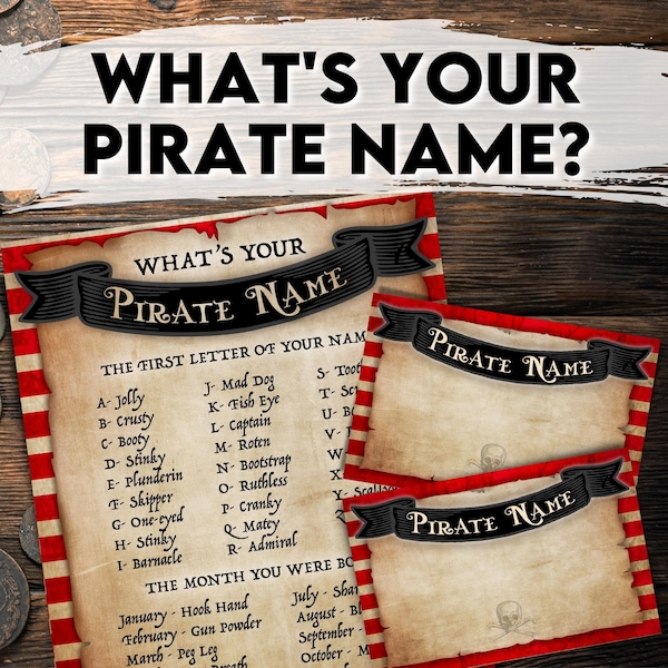 Pirate Name Poster. Pirate Party Game to Print at Home. Birthday Party Activity. Download, Print and Play!