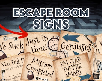 Escape Room Photo Prop printable. Escape room signs Fun photo booth props. Download print and pose!