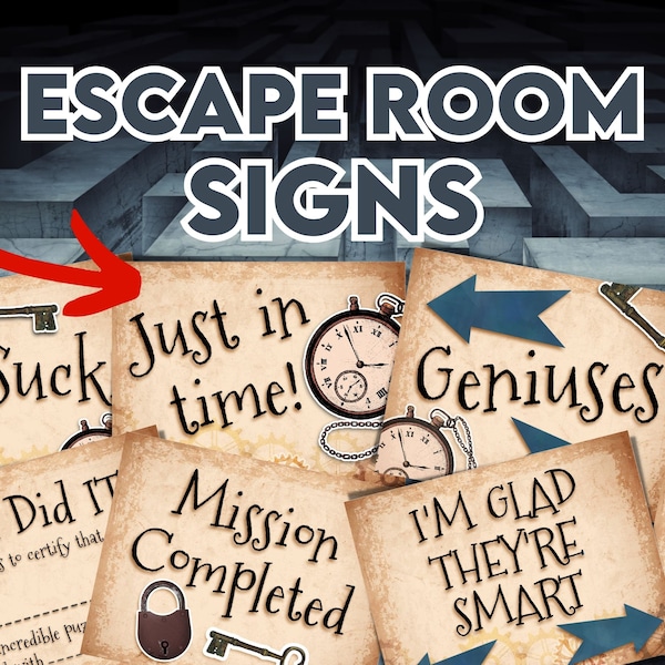 Escape Room Photo Prop printable. Escape room signs Fun photo booth props. Download print and pose!