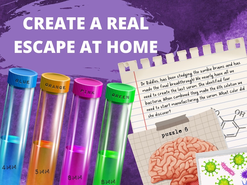 Zombie escape room printable kit for kids. Fun halloween Escape room party game, solve puzzles and clues. Family friendly puzzle game. image 6