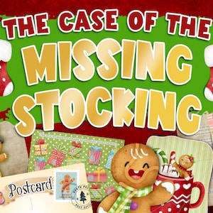 Kids Christmas Escape Game. Where is your Christmas stocking? Christmas morning puzzle game. Fun festive adventure. Download Print & Play.