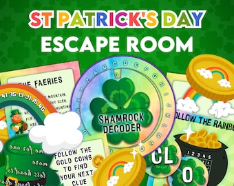 St Patrick&#39;s Day Kids Escape Room. Printable Party Game, Cipher Puzzles, Birthday Party, Family Game Night, Mystery Activity.