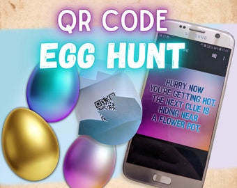 Easter Egg Hunt. Easter scavenger hunt QR clues for a fun easter morning activity. Get ready, set, go, and hunt for those hidden eggs.