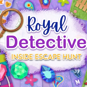 Royal Detective Kids Escape Room Treasure Hunt. Princess party inside activity. Great for early readers. A fun inside birthday activity.