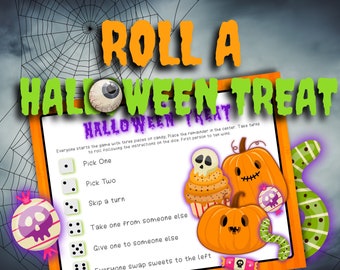 Halloween candy game for kids. Candy dice, Roll a treat. Printable party fun!