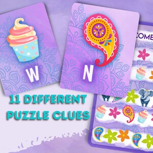 Kids escape room puzzle example. Bright colourful clues.