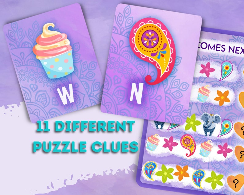 Kids escape room puzzle example. Bright colourful clues.