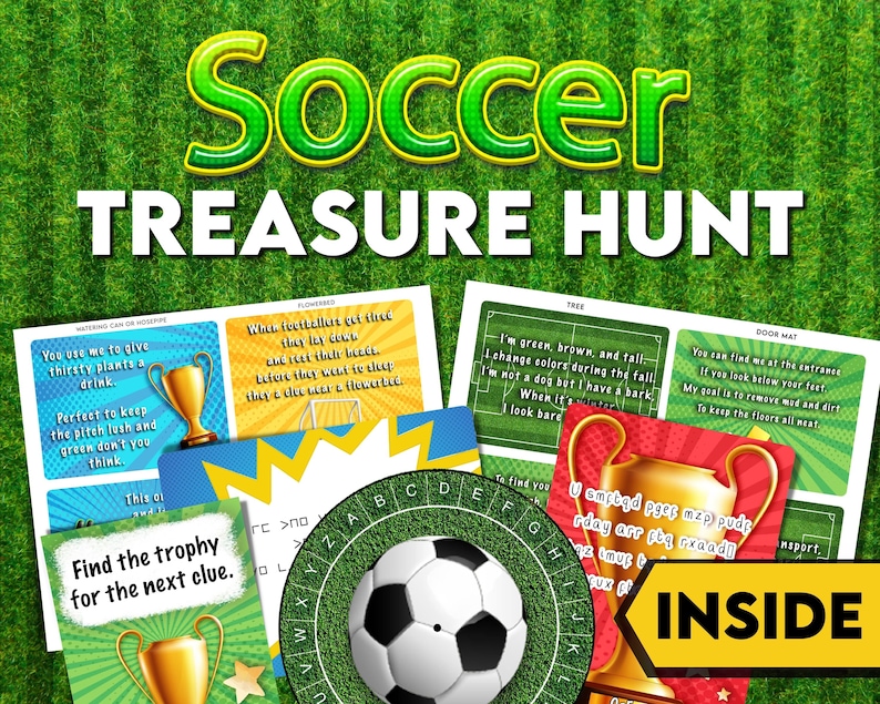 Soccer Birthday Treasure Hunt. Birthday present hunt. Indoor Activity, Puzzle Games. Birthday Scavenger Hunt, Instant Download. Printable image 1