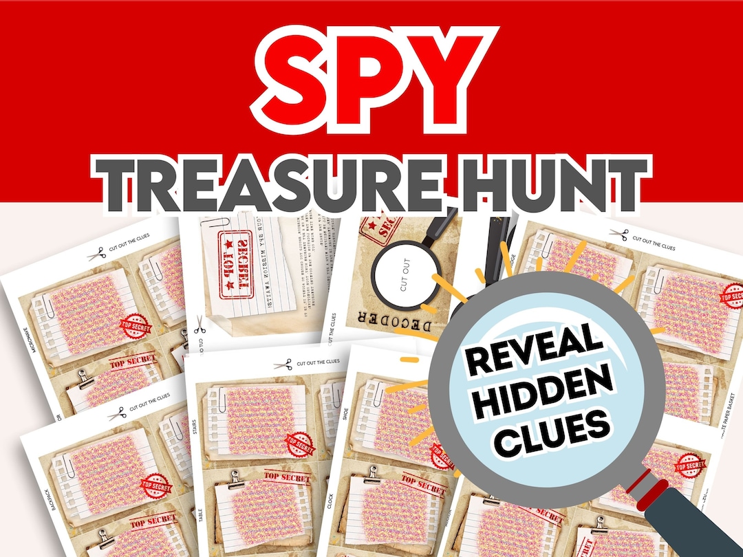 Spy Party Game, Treasure Hunt. 54 Scavenger Hunt Clues. Inside and Outside. Make a Secret Spy