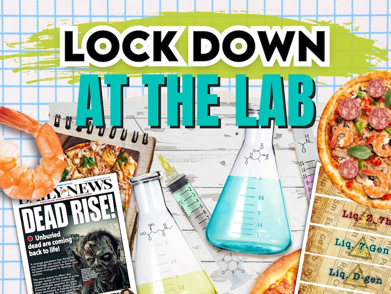 printable escape room game for teens and adults. Lockdown at the lab.