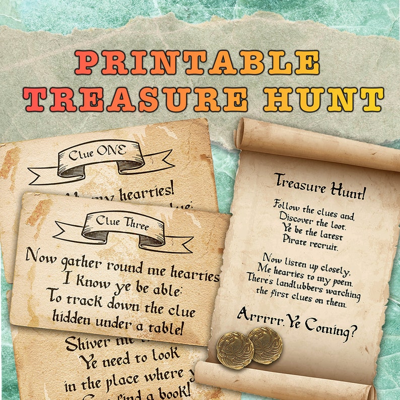 Kids treasure hunt clues pirate birthday game. Scavenger hunt | Etsy