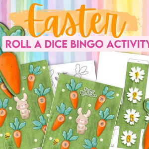 Easter Bingo Dice Game for Children. Roll a Dice Fun Maths Activity or Party Game.