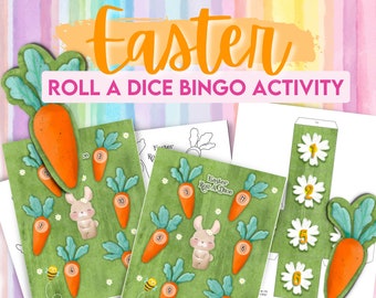 Easter Bingo Dice Game for Children. Roll a Dice Fun Maths Activity or Party Game.