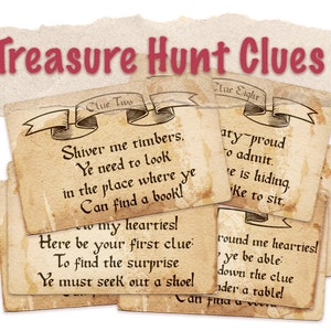 Kids Treasure Hunt Clues Pirate Birthday Game. Scavenger Hunt Clues ...