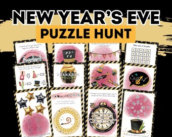 New Year's Eve Scavenger Hunt for older kids. Activity for Kids and Tweens solve the puzzles and find the treasure. Easy set up Adventure!
