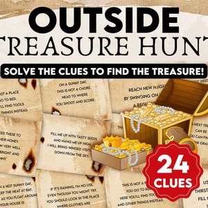 Outside Scavenger Hunt, Treasure Hunt Game ideal for Teens and Tweens. Birthday Printable Games for Kids. Present Hunt Gift Reveal.