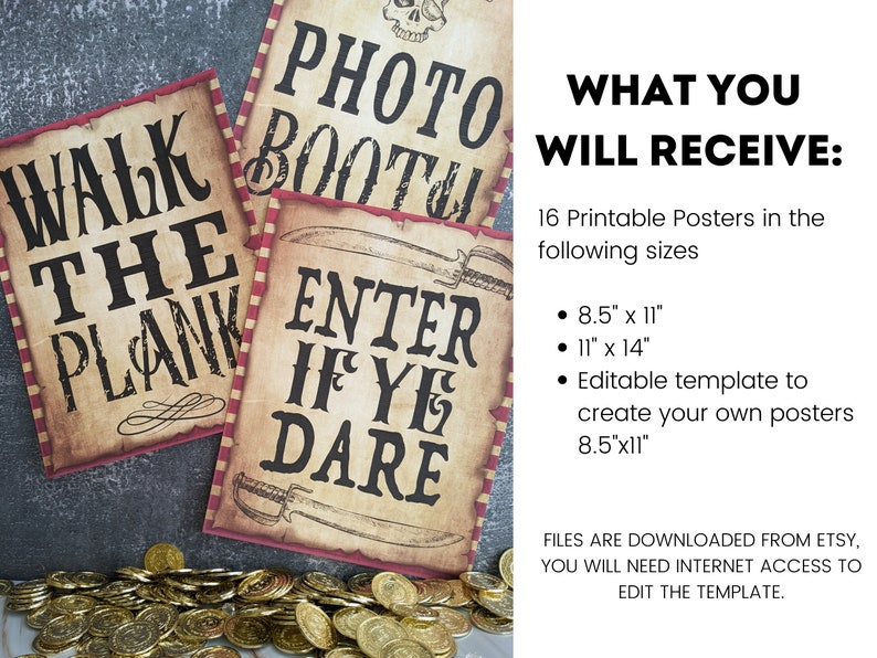 Pirate Decor, Pirate Party Signs. Printable Pirate Posters to Print at Home. Birthday Party Decor to Download, Print and Play image 3