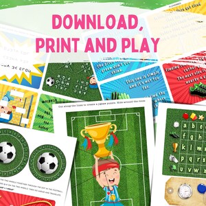 Puede incluir: Un conjunto de juegos de f&uacute;tbol imprimibles para ni&ntilde;os. Los juegos incluyen un rompecabezas, una b&uacute;squeda de palabras, un descifrador de c&oacute;digos y un juego de ruleta. Los juegos est&aacute;n dise&ntilde;ados para ser divertidos y educativos, y son perfectos para ni&ntilde;os de todas las edades.