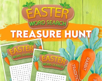 Easter Egg Treasure Hunt Clues for Kids, Teenagers and Adults. Easter Wordsearch Treasure Hunt Activity, for an Outdoors or Indoors Hunt.