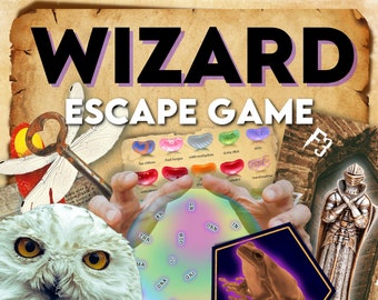 Wizard escape room game. Wizard school printable puzzle game. Family fun game night activity. Set up a DIY escape room.