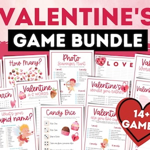 Valentine's Day Games Bundle. Family Valentine's printable. Indoor Party Games Group Activity. Printable Download, Fun Game Ideas.