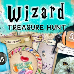 Wizard Escape Room Treasure Hunt. Escape game printable puzzle kit. Family hunt birthday kit. Birthday party game hunt clues and puzzles.