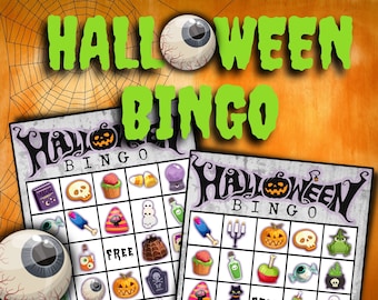 Halloween bingo game. Printable halloween kids bingo game. Fun dice bingo activity, calling character cards and markers included..