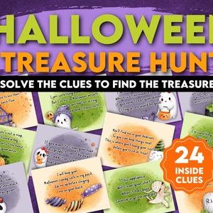 Halloween Treasure Hunt Game: Indoor Scavenger Hunt, 24 Clues (Printable)