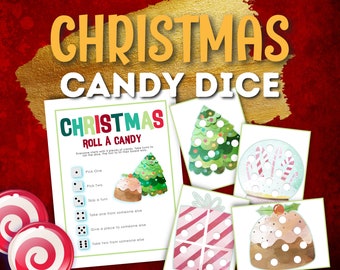 Christmas Candy Dice Game. Christmas party games for the family, printable fun. Christmas Eve group get-together family fun night!