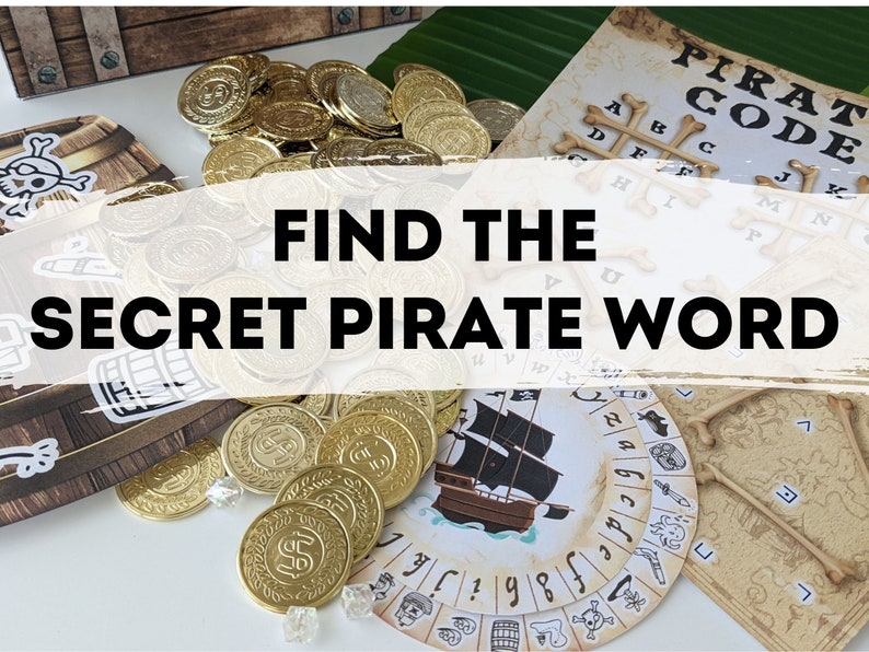 Kids escape room game. Find the secret pirate word.