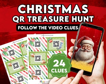 Christmas Treasure Hunt, Video Scavenger Hunt with Santa himself. Festive Printable Gift Reveal Activity for Kids. Present Hunt Game.