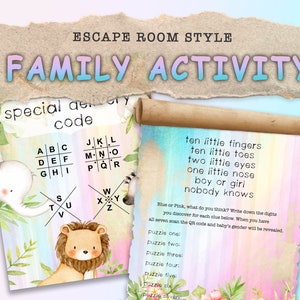 Baby Shower escape room gender reveal game. Will it be stashes or lashes Colourful family fun party printable game. image 2