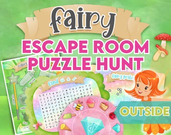 Fairy Escape Room Hunt. Fairytale Birthday Present Hunt, Surprise Present Reveal. Outside secret code hunt game. Decode the Clues.