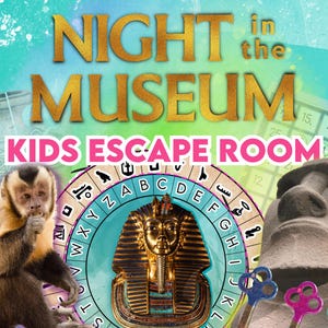 Kids Printable Escape room kit. Night At the Museum puzzle game. Kids printable party game. Will you solve the clues and escape in time?