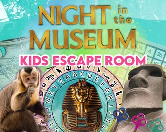 Kids Printable Escape room kit. Night At the Museum puzzle game. Kids printable party game. Will you solve the clues and escape in time?