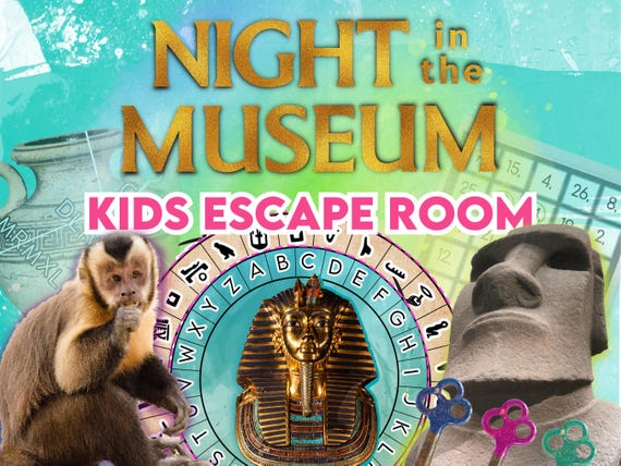 Kids Printable Escape room kit. Night At the Museum puzzle game. Kids printable party game. Will you solve the clues and escape in time?