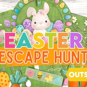 Easter Escape Hunt. Outside Easter egg hunt. Solve the puzzles. Printable Easter activity. Mini escape room game perfect for all ages