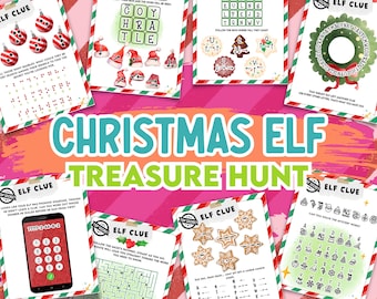 Elf Scavenger Hunt Clues. DIY Printable Christmas-Themed Escape Room Puzzle Game. Fun Family Activity.