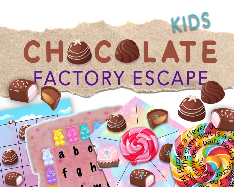 Escape room game for kids. Chocolate factory themed printable Etsy