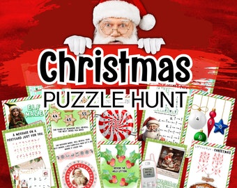 Christmas Treasure Hunt, Scavenger Hunt for Teens and Tweens. Solve the Puzzles and Decode Messages. Great for a Gift Reveal or Party Game.